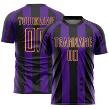 Laden Sie das Bild in den Galerie-Viewer, Custom Black Purple-Yellow Stars And Stripes Sports Sublimation Soccer Uniform Jersey