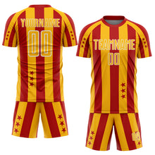 Charger l'image dans la galerie, Custom Red Gold-White Stars And Stripes Sports Sublimation Soccer Uniform Jersey