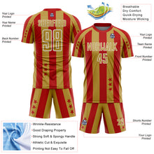 Laden Sie das Bild in den Galerie-Viewer, Custom Red Old Gold-White Stars And Stripes Sports Sublimation Soccer Uniform Jersey