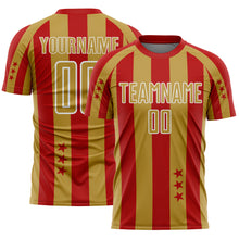 Laden Sie das Bild in den Galerie-Viewer, Custom Red Old Gold-White Stars And Stripes Sports Sublimation Soccer Uniform Jersey