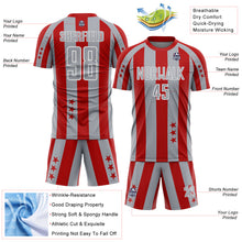 Charger l'image dans la galerie, Custom Red Gray-White Stars And Stripes Sports Sublimation Soccer Uniform Jersey