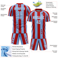 Laden Sie das Bild in den Galerie-Viewer, Custom Red Light Blue-White Stars And Stripes Sports Sublimation Soccer Uniform Jersey