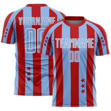Laden Sie das Bild in den Galerie-Viewer, Custom Red Light Blue-White Stars And Stripes Sports Sublimation Soccer Uniform Jersey