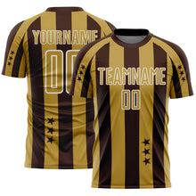 Load image into Gallery viewer, Custom Brown Old Gold-White Stars And Stripes Sports Sublimation Soccer Uniform Jersey