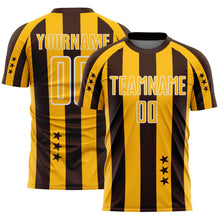 Загрузить изображение в средство просмотра галереи, Custom Brown Gold-White Stars And Stripes Sports Sublimation Soccer Uniform Jersey