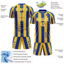 Загрузить изображение в средство просмотра галереи, Custom Thunder Blue Yellow-White Stars And Stripes Sports Sublimation Soccer Uniform Jersey