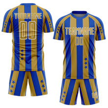Charger l'image dans la galerie, Custom Thunder Blue Old Gold-White Stars And Stripes Sports Sublimation Soccer Uniform Jersey