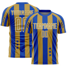 Charger l'image dans la galerie, Custom Thunder Blue Old Gold-White Stars And Stripes Sports Sublimation Soccer Uniform Jersey