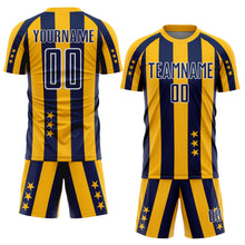 Laden Sie das Bild in den Galerie-Viewer, Custom Gold Navy-White Stars And Stripes Sports Sublimation Soccer Uniform Jersey