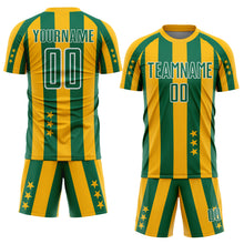 Laden Sie das Bild in den Galerie-Viewer, Custom Gold Kelly Green-White Stars And Stripes Sports Sublimation Soccer Uniform Jersey