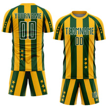 Laden Sie das Bild in den Galerie-Viewer, Custom Gold Green-White Stars And Stripes Sports Sublimation Soccer Uniform Jersey