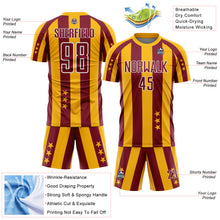 Laden Sie das Bild in den Galerie-Viewer, Custom Gold Crimson-White Stars And Stripes Sports Sublimation Soccer Uniform Jersey