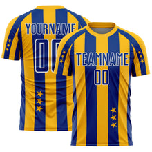 Laden Sie das Bild in den Galerie-Viewer, Custom Gold Royal-White Stars And Stripes Sports Sublimation Soccer Uniform Jersey