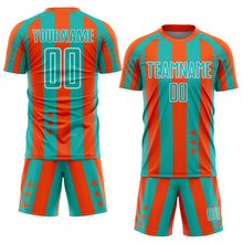 Загрузить изображение в средство просмотра галереи, Custom Orange Aqua-White Stars And Stripes Sports Sublimation Soccer Uniform Jersey
