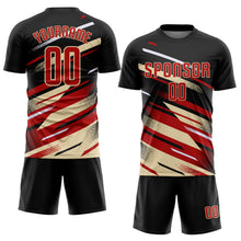 Загрузить изображение в средство просмотра галереи, Custom Black Red Cream-White Grunge Stripe And Grainy Sports Sublimation Soccer Uniform Jersey