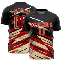 Загрузить изображение в средство просмотра галереи, Custom Black Red Cream-White Grunge Stripe And Grainy Sports Sublimation Soccer Uniform Jersey