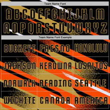 Load image into Gallery viewer, Custom Black Orange Old Gold-White Grunge Stripe And Grainy Sports Sublimation Soccer Uniform Jersey