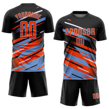 Загрузить изображение в средство просмотра галереи, Custom Black Orange Powder Blue-White Grunge Stripe And Grainy Sports Sublimation Soccer Uniform Jersey