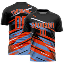 Загрузить изображение в средство просмотра галереи, Custom Black Orange Powder Blue-White Grunge Stripe And Grainy Sports Sublimation Soccer Uniform Jersey