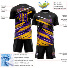 Загрузить изображение в средство просмотра галереи, Custom Black Purple Gold-White Grunge Stripe And Grainy Sports Sublimation Soccer Uniform Jersey