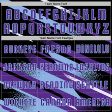 Laden Sie das Bild in den Galerie-Viewer, Custom Black Purple Light Blue-White Grunge Stripe And Grainy Sports Sublimation Soccer Uniform Jersey