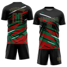 Charger l'image dans la galerie, Custom Black Kelly Green Red-White Grunge Stripe And Grainy Sports Sublimation Soccer Uniform Jersey