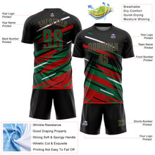 Charger l'image dans la galerie, Custom Black Kelly Green Red-White Grunge Stripe And Grainy Sports Sublimation Soccer Uniform Jersey