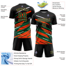 Загрузить изображение в средство просмотра галереи, Custom Black Kelly Green Orange-White Grunge Stripe And Grainy Sports Sublimation Soccer Uniform Jersey