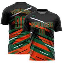 Загрузить изображение в средство просмотра галереи, Custom Black Kelly Green Orange-White Grunge Stripe And Grainy Sports Sublimation Soccer Uniform Jersey