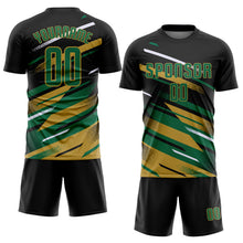 Charger l'image dans la galerie, Custom Black Kelly Green Old Gold-White Grunge Stripe And Grainy Sports Sublimation Soccer Uniform Jersey