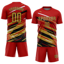 Laden Sie das Bild in den Galerie-Viewer, Custom Red Old Gold Black-White Grunge Stripe And Grainy Sports Sublimation Soccer Uniform Jersey
