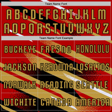 Laden Sie das Bild in den Galerie-Viewer, Custom Red Old Gold Black-White Grunge Stripe And Grainy Sports Sublimation Soccer Uniform Jersey