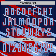 Загрузить изображение в средство просмотра галереи, Custom Navy Light Blue Red-White Grunge Stripe And Grainy Sports Sublimation Soccer Uniform Jersey