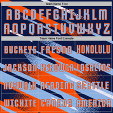 Load image into Gallery viewer, Custom Navy Light Blue Orange-White Grunge Stripe And Grainy Sports Sublimation Soccer Uniform Jersey