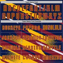 Загрузить изображение в средство просмотра галереи, Custom Navy Crimson Gold-White Grunge Stripe And Grainy Sports Sublimation Soccer Uniform Jersey