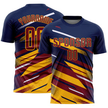 Загрузить изображение в средство просмотра галереи, Custom Navy Crimson Gold-White Grunge Stripe And Grainy Sports Sublimation Soccer Uniform Jersey