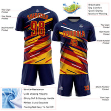 Charger l'image dans la galerie, Custom Navy Red Gold-White Grunge Stripe And Grainy Sports Sublimation Soccer Uniform Jersey