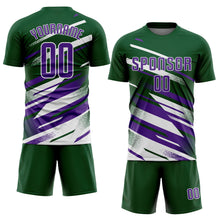 Charger l'image dans la galerie, Custom Green Purple-White Grunge Stripe And Grainy Sports Sublimation Soccer Uniform Jersey