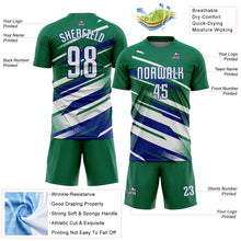 Загрузить изображение в средство просмотра галереи, Custom Kelly Green White-Royal Grunge Stripe And Grainy Sports Sublimation Soccer Uniform Jersey