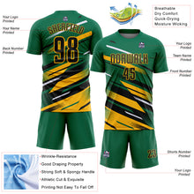 Загрузить изображение в средство просмотра галереи, Custom Kelly Green Black Gold-White Grunge Stripe And Grainy Sports Sublimation Soccer Uniform Jersey