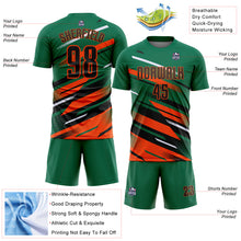 Загрузить изображение в средство просмотра галереи, Custom Kelly Green Black Orange-White Grunge Stripe And Grainy Sports Sublimation Soccer Uniform Jersey