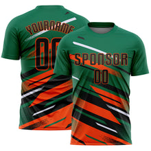 Загрузить изображение в средство просмотра галереи, Custom Kelly Green Black Orange-White Grunge Stripe And Grainy Sports Sublimation Soccer Uniform Jersey