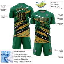 Загрузить изображение в средство просмотра галереи, Custom Kelly Green Black Old Gold-White Grunge Stripe And Grainy Sports Sublimation Soccer Uniform Jersey