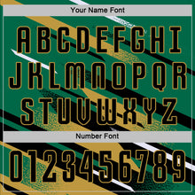 Загрузить изображение в средство просмотра галереи, Custom Kelly Green Black Old Gold-White Grunge Stripe And Grainy Sports Sublimation Soccer Uniform Jersey