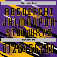 Загрузить изображение в средство просмотра галереи, Custom Purple Black Gold-White Grunge Stripe And Grainy Sports Sublimation Soccer Uniform Jersey