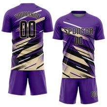 Загрузить изображение в средство просмотра галереи, Custom Purple Black Cream-White Grunge Stripe And Grainy Sports Sublimation Soccer Uniform Jersey