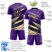 Загрузить изображение в средство просмотра галереи, Custom Purple Black Cream-White Grunge Stripe And Grainy Sports Sublimation Soccer Uniform Jersey