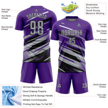 Загрузить изображение в средство просмотра галереи, Custom Purple Gray Black-White Grunge Stripe And Grainy Sports Sublimation Soccer Uniform Jersey