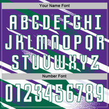 Load image into Gallery viewer, Custom Purple White-Kelly Green Grunge Stripe And Grainy Sports Sublimation Soccer Uniform Jersey