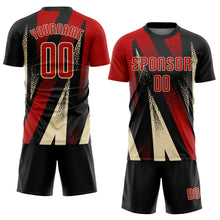 Load image into Gallery viewer, Custom Black Red-Cream Radial Burst Sports Sublimation Soccer Uniform Jersey